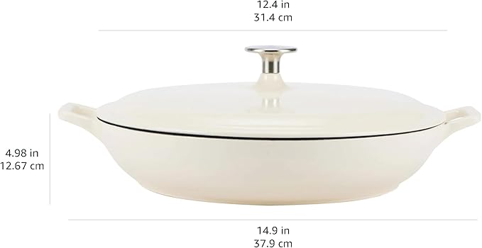 Amazon Basics Enameled Cast Iron Covered Round Casserole Skillet with Lid for Oven, 3.3-Quart, White