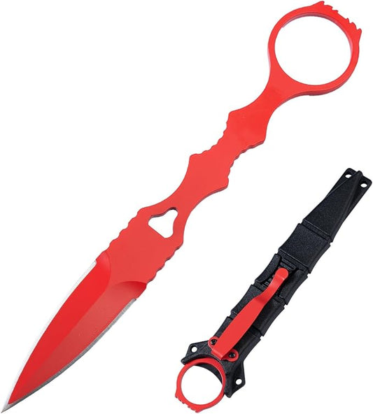 XXOK Actical Knife Portable Knife 7.0 Inch 440C Fixed Blade Knives Outdoor camping portable straight knife with protective cover available in red and green colors (red)