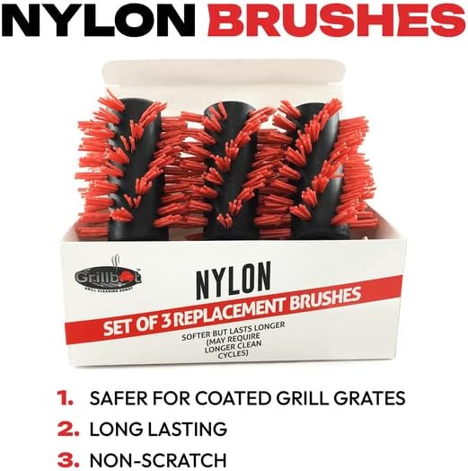 Grillbot Replacement Nylon Brushes for Grillbot Automatic Grill Cleaning Robot – Set of 3 Nylon Grill Brushes for All Grill Types, Non-Scratch & Long-Lasting