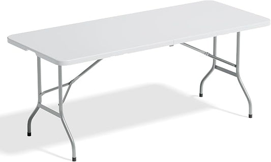 72' Folding Table, Collapsible Camping Table, Rectangular Picnic Table with Steel Frame, Stable Legs Design, Easy Carry and Storage, Plastic Outdoor Folding Tables for Indoor Outdoor, Gray