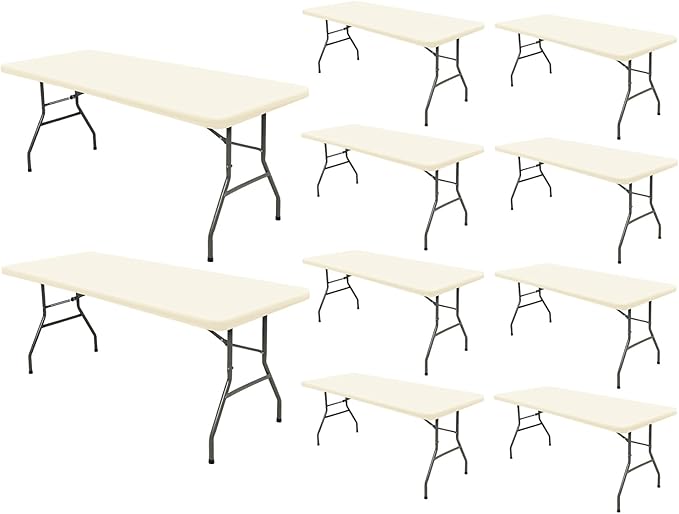 6 Foot Table Cover Fitted 10 Pack Picnic Elastic Tablecloth for Rectangle Tables Waterproof Stretch Washable Folding Indoor Outdoor Spandex Table Cloth for Parties Banquet Camping (Beige,30" x 72")