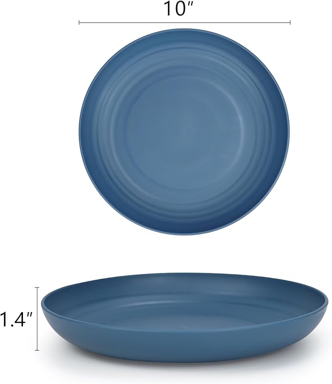 Homienly Deep Dinner Set of 12 - Alternative for Plastic, Microwave and Dishwasher Safe Wheat Straw Plates for Kitchen, Unbreakable Kids (Blue, 10 Inch)