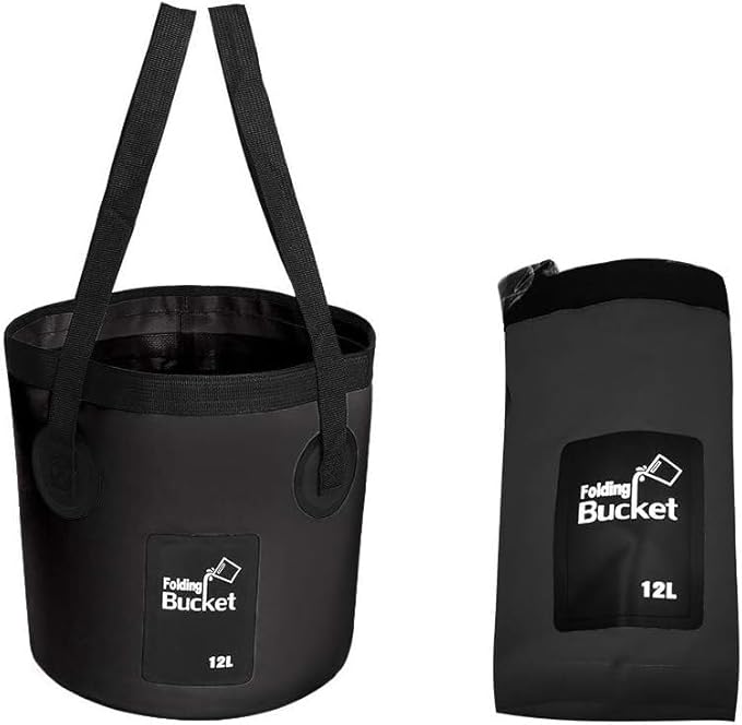 Collapsible Bucket with Handle, Multifunctional Foldable Water Container for Camping, Hiking, Traveling, Fishing, Washing, Gardening, Waterproof, Durable, Lightweight, Black