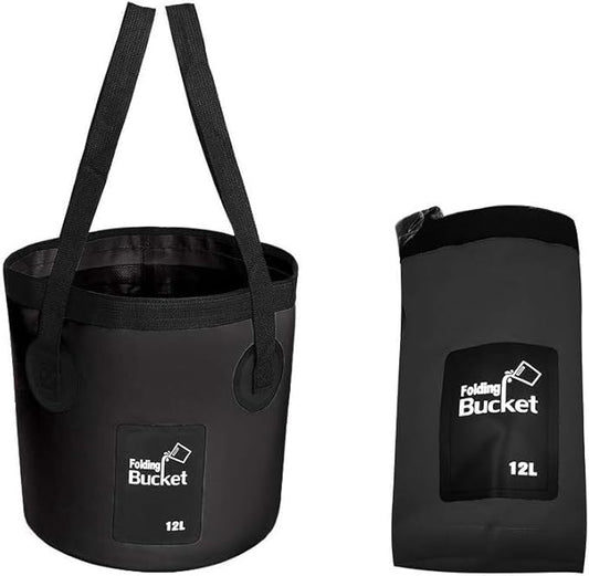 Collapsible Bucket with Handle, Multifunctional Foldable Water Container for Camping, Hiking, Traveling, Fishing, Washing, Gardening, Waterproof, Durable, Lightweight, Black