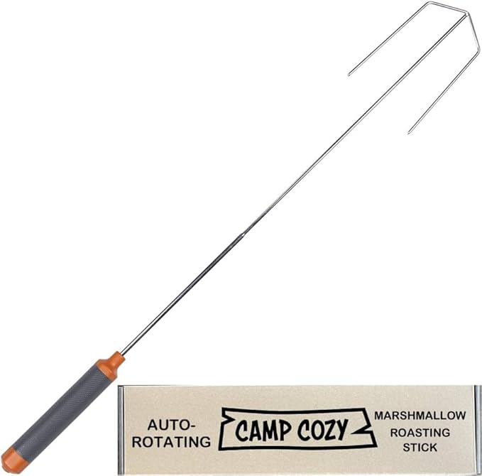 HotRod Automatic Rotating Hot Dog and Marshmallow Roasting Stick – Premium Campfire Tool for S’mores, BBQ, and Camping – Compact, Durable, and Fun for All Ages - ORANGE