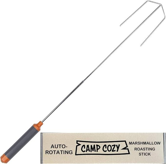 HotRod Automatic Rotating Hot Dog and Marshmallow Roasting Stick – Premium Campfire Tool for S’mores, BBQ, and Camping – Compact, Durable, and Fun for All Ages - ORANGE