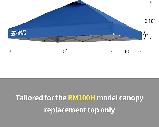 Crown Shades 10x10 Canopy Replacement Top - Only Compatible with Crown Shades RM100H Series, Silver Coated with Air Vent, Blue (Top Only)