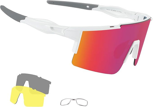 OULAIQI Cycling Sunglasses Polarized Sunglasses for Cycling Men Women with 1 Lens or 3 Interchangeable Lens Baseball Glasses