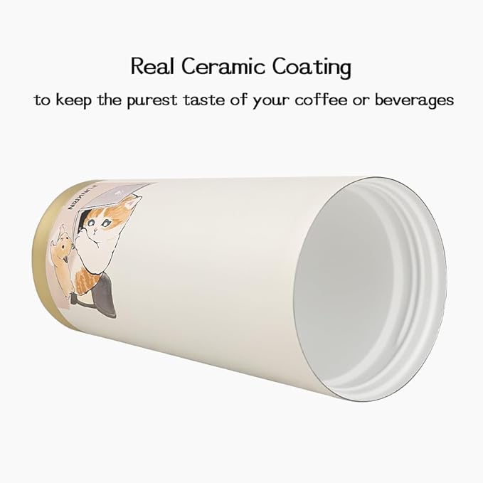 Funkrin Coffee Travel Mug with Straw & Flip Lid, 16oz Insulated Tumbler Cup with Ceramic Coating, Double Wall Vacuum Leak-Proof Mug for Office School Party Camping
