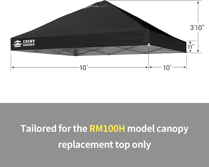 CROWN SHADES 10x10 Canopy Replacement Top - Only Compatible with Crown Shades RM100H Series, Silver Coated with Air Vent, Black (Top Only)
