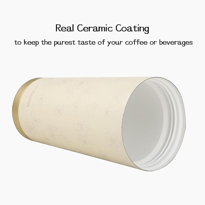 Funkrin Coffee Travel Mug with Straw & Flip Lid, 16oz Insulated Tumbler Cup with Ceramic Coating, Double Wall Vacuum Leak-Proof Mug for Office School Party Camping