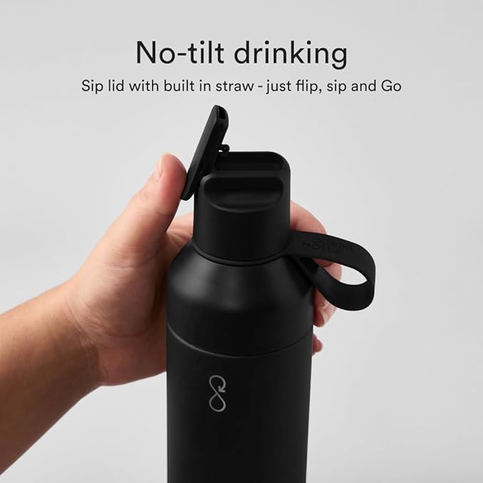 Ocean Bottle - Recycled Stainless Steel Go Water Bottle - Eco-Friendly & Reusable Bottle - Obsidian Black - 17 oz