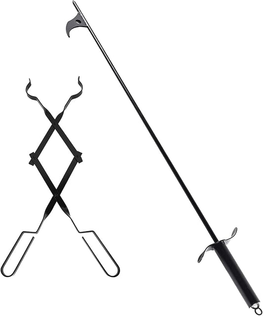 26" Fireplace Tongs and 40" Fire Pit Poker for Outside, Log Grabber Fire Pit Accessories, Camp Fire Tongs Wood Stove, Fireplace Tools Fireplace Tongs for Indoor/Outdoor