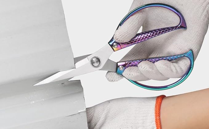 Jasni Stainless Steel Heavy Duty kitchen shears scissors for food meat poultry cooking cutting sharp Powerful strong professional All-Purpose pretty Color rainbow iridescent Titanium utility Office