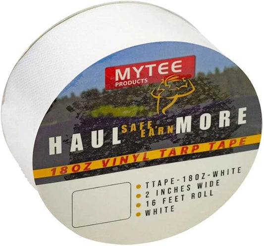 Mytee Products 18 oz Waterproof White Vinyl Tarp Repair Tape 2 Inch x 16 FT with Heavy Duty Adhesive Backing - Tarp Patch Kit, Tarp Repair Kit