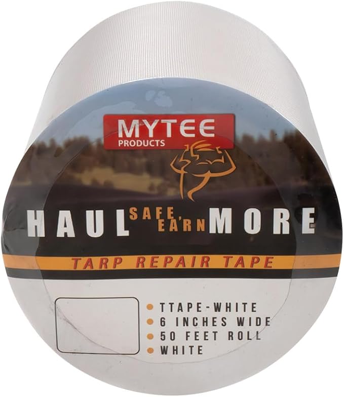 Mytee Products 8.8 oz Waterproof White Vinyl Tarp Repair Tape 6 Inch x 50 FT with Heavy Duty Adhesive Backing - Tarp Patch Kit, Tarp Repair Kit