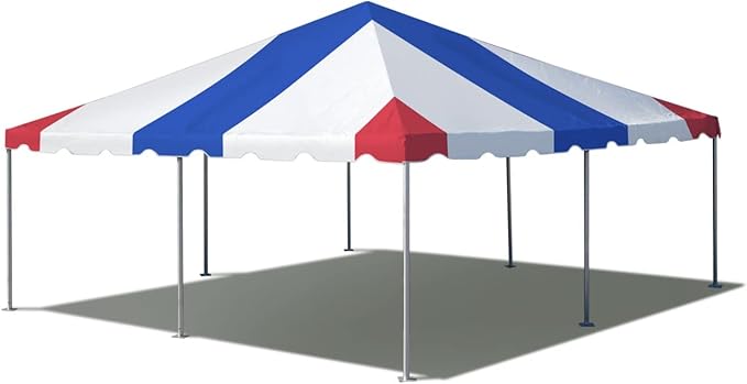 Party Tents Direct 20'x20' Weekender West Coast Tent Frame Party Tent Red White and Blue PVC Top with Storage Bag - Tents for Parties, Weddings, Birthdays, Banquets, Fiestas, Outdoor Event