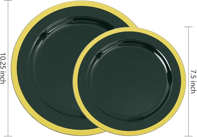 Nervure 102PCS Green Plastic Plates - Disposable Emerald Green Party Plate Include 51PCS 10.25inch Dinner Plates & 51PCS 7.5inch Dessert Plate for Wedding & Party