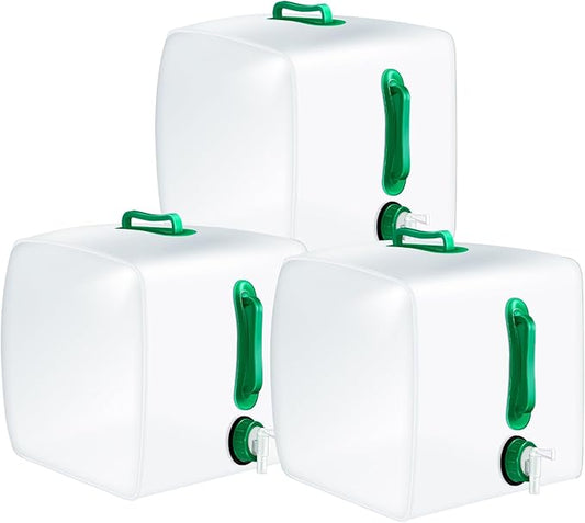 3 Pack Collapsible Water Container with Spigot, Foldable Camping Water Container Portable Camping Storage Carrier Jug for Outdoors Hiking Emergency Kit Backpack (Green,5.3 Gallon)