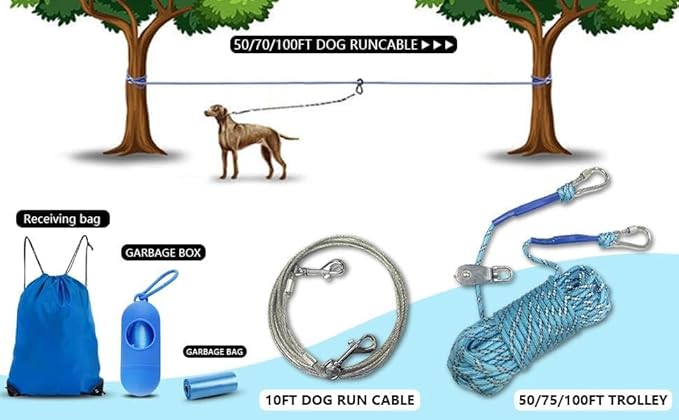 Dog Runner for Yard with Trolley Camping Line Dogs Run Cable Dog Zipline for Backyard