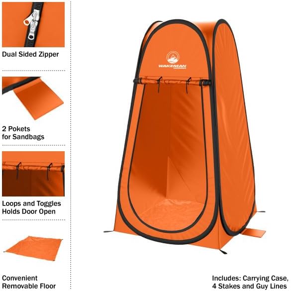 Pop Up Pod - Privacy Shower Tent, Dressing Room, or Portable Toilet Stall with Carry Bag for Camping, Beach, or Tailgate by Wakeman Outdoors (Orange)