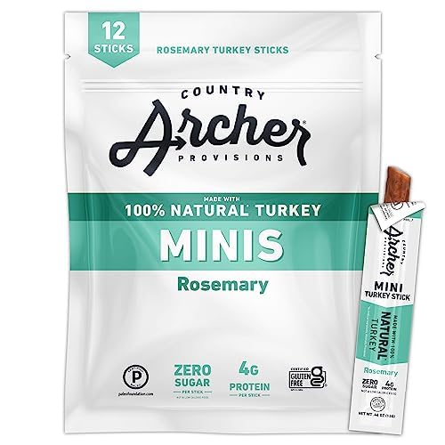 Country Archer Mini Turkey Jerky Sticks - All Natural Turkey Sticks, Meat Snack for People, Gluten Free, Keto Protein Snack, Rosemary Flavor - 0.5 oz (Pack of 12)