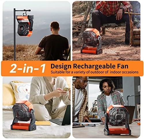 Camping LED Fan with Light,20000mAh Rechargeable Battery Powered Outdoor Tent Fan with Light and Hook, 4 Speed, Personal USB Desk Fan for Camping, Fishing, Power Outage,Hurricane, Worksite