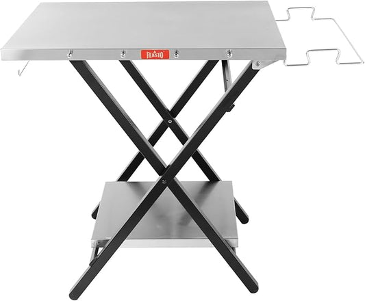 Outdoor Grill Table, Foldable Pizza Oven Stand & Griddle Stand with Garage Rack & Tissue Holder, Folding Outdoor Prep Table for Gathering and Party, 30" x 24", Stainless Steel
