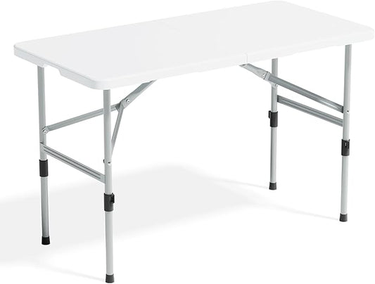 48' Folding Table, Collapsible Camping Table, Rectangular Picnic Table with Steel Frame, Stable Legs Design, Easy Carry and Storage, Plastic Outdoor Folding Tables for Indoor Outdoor, Gray