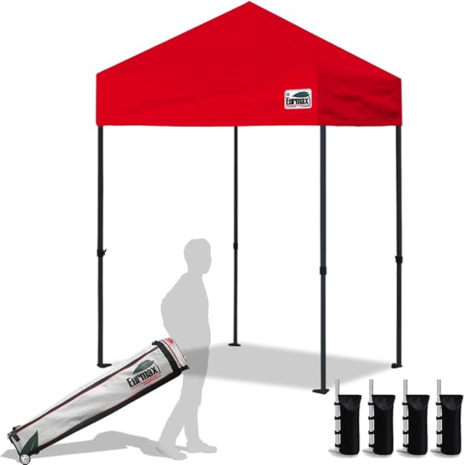 Eurmax USA 5'x5' Pop Up Canopy Tent Commercial Instant Canopies with Heavy Duty Roller Bag,Bonus 4 Sand Weights Bags (Red)
