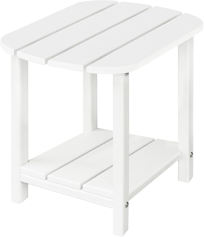 LZRS Double Adirondack Side Table, Outdoor Side Tables, End Tables for Patio, Backyard,Pool, Indoor Companion, Easy Maintenance & Weather Resistant(White)