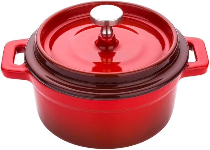 Restaurantware 8 Ounce Mini Casserole Dish 1 Mini Dutch Oven With Lid - Enameled Round Red Cast Iron Mini Cocotte Heavy-Duty For Baking Braising Or Roasting