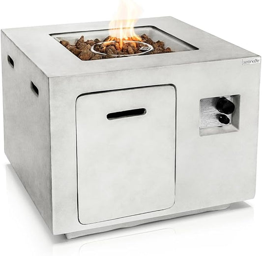 SereneLife Propane Gas Fire Pit Table - 40,000 BTU Outdoor Square Firepit with Lava Rocks, Cover, Adjustable Flame Height, and Weather-Resistant Design - Perfect for Backyard or Patio