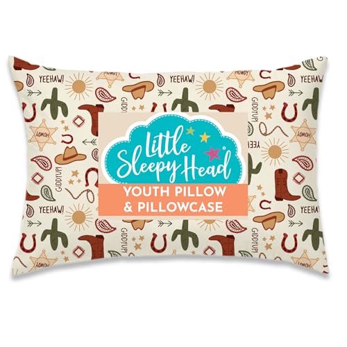 Little Sleepy Head Youth Pillow with Pillowcase 16x22 - Soft Jumbo Toddler & Hypoallergenic Kids Travel Pillow - Perfect for Sleeping (Giddyup)