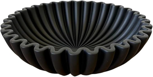 Large Decorative Bowl - 7.9in x 2.6in - White Decorative Bowls for Home Decor - Ruffle Decor - Fluted Bowl - Scalloped Bowl-Stylish Key for Entry Table(Black)