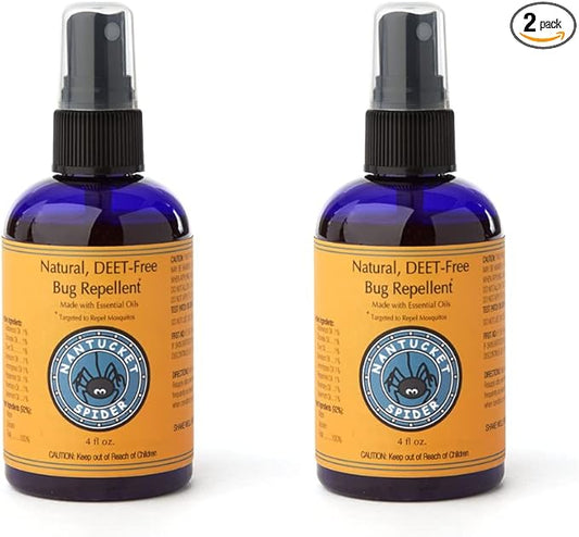 Nantucket Spider Original Natural Bug Spray for Adults and Kids 2 Pack | 4 oz Travel Size | Long-Lasting Protection Against Mosquitoes, Biting Flies, Wasps & No-See-Ums
