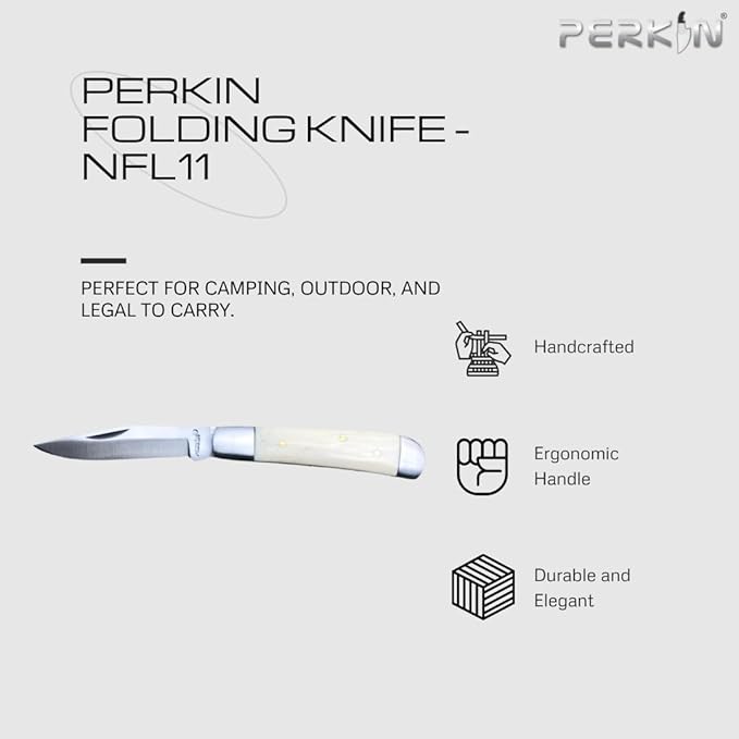 Perkin Handmade Pocket Knife with Sheath Leather Pouch-Stainless Steel Folding Hunting Knives for Bushcrafting, Camping, Outdoor, Survival, Hiking-Unisex Adults