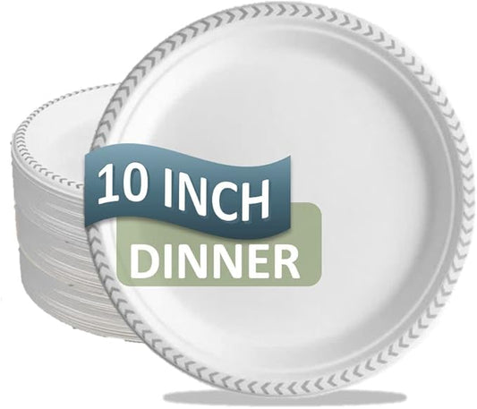 Disposable Paper Plate: Heavy Duty Elegant Eco-Friendly Compostable Paper Plates (50 Count), Tree Free Sugarcane Bagasse Plate with Color Party Plate (Silver Chevron, 10 inch)