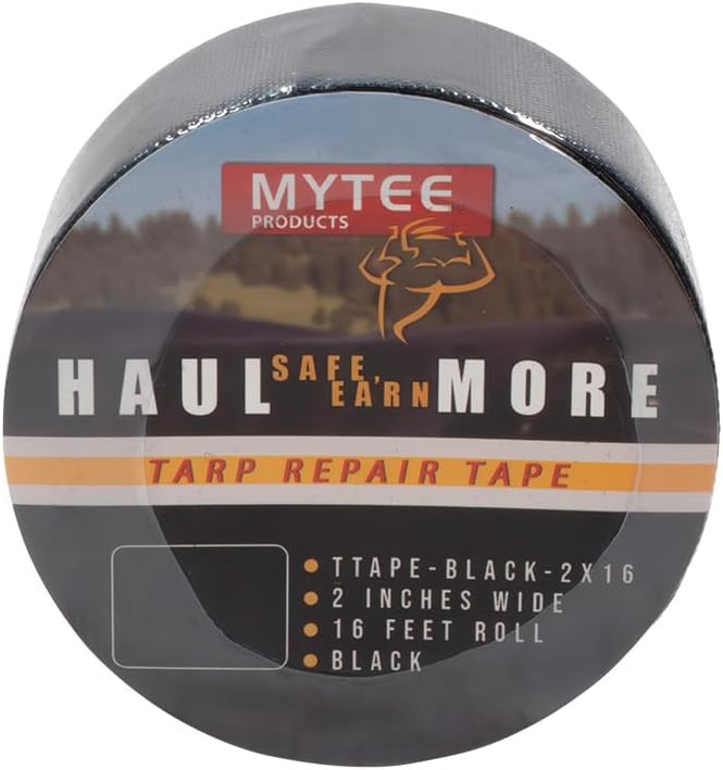 Mytee Products 8.8 oz Waterproof Black Vinyl Tarp Repair Tape 2 Inch x 16 FT with Heavy Duty Adhesive Backing - Tarp Patch Kit, Tarp Repair Kit