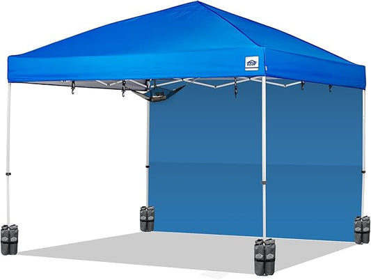 E-Z UP Envoy Plus 10’ x 10’ Pop-Up Canopy Tent, Royal Blue Top, Sidewall, Weight Bags, Roller Bag, E-Z Clips, Gear Loft