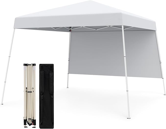 Tangkula 10x10 FT Pop Up Canopy with Sidewall, UPF 50+ Easy Setup Outdoor Tent with Backpack, 4 Stakes, Portable Heavy-Duty Canopy Tent for Party Events Camping Picnic, 10x10 Base, 8x8 Top