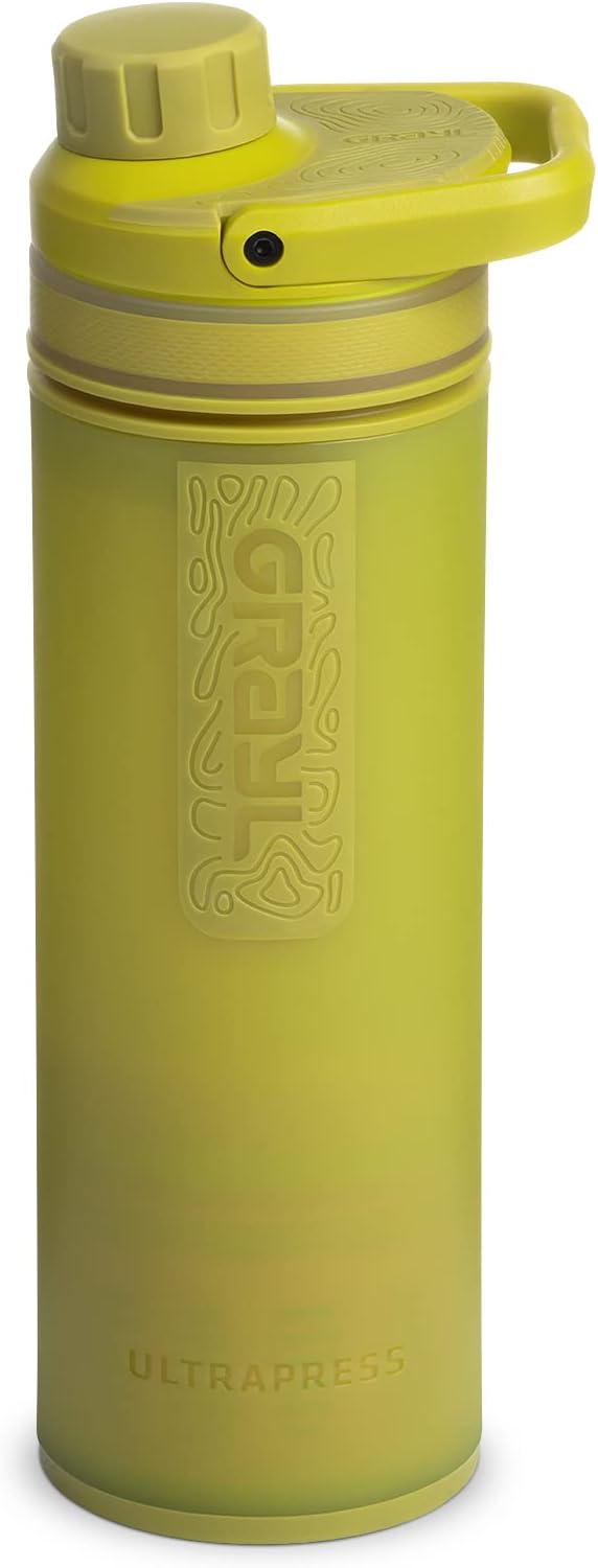 GRAYL UltraPress Water Purifier & Filter Bottle for Hiking, Backpacking, and Travel (Forager Moss)