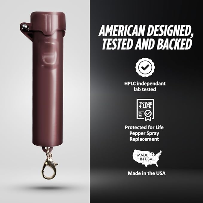 Guard Dog Security Packin' Heat, World’s Smallest Pepper Spray Self Defense for Women, Police Strength with Keychain Snap Clip, Compact Design, Long Range, UV Dye, Push-Button Safety Cap