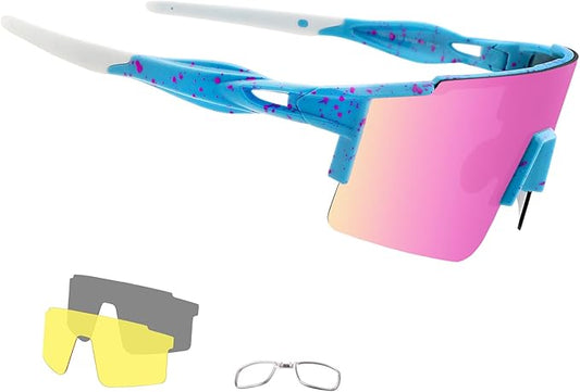 OULAIQI Cycling Sunglasses Polarized Sunglasses for Cycling Men Women with 1 Lens or 3 Interchangeable Lens Baseball Glasses