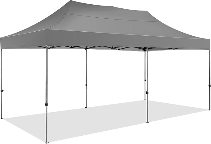COBIZI 10x20 Pop Up Canopy Without Sidewall,Heavy Duty Canopy UPF 50+ All Season Wind Waterproof Commercial Outdoor Wedding Party Tents for Parties Gazebo with Roller Bag(10 x 20 ft Gray)