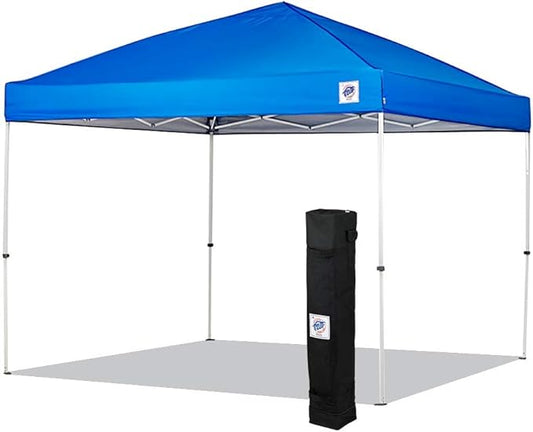 E-Z UP Envoy Outdoor Canopy Pop Up Tent, 10' x 10', Roller Bag, 4-Piece Spike Set, Recreational Grade, Royal Blue Top