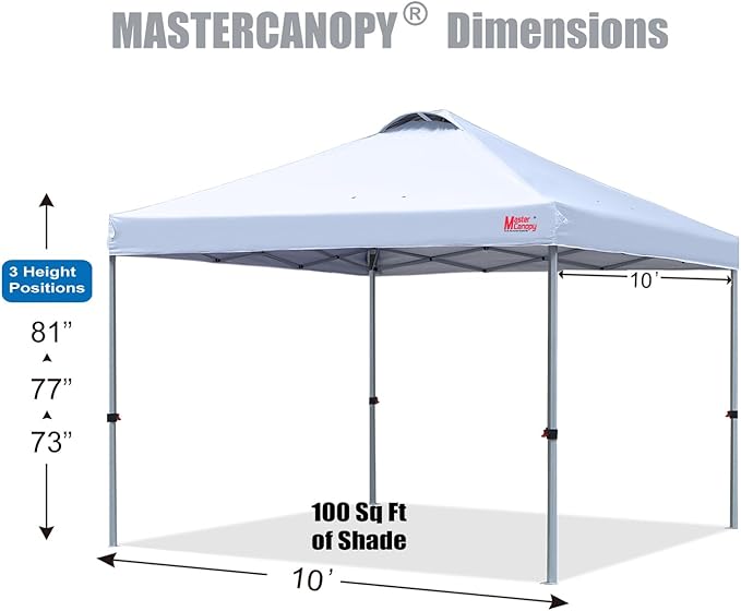 MASTERCANOPY Durable Pop-up Canopy Tent with Roller Bag (10x10, White)