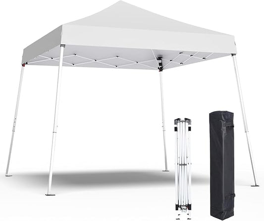 10x10 Pop Up Canopy, 300D Silver Coated White Fabric Outdoor Gazebo, Beach Tent Slant Legs with Storage Bag,Easy Up Sun Shade Shelter Tents with 8x8 Top Cover for Patio,Party