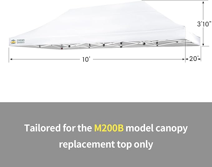 CROWN SHADES 10x20 Canopy Replacement Top - Only Compatible with Crown Shades M200B Series, Canopy Top Cover with Air Vent, White (Top Only)