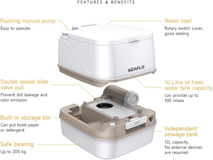 SEAFLO 3.2 Gallon (12L) Premium Portable Travel Toilet